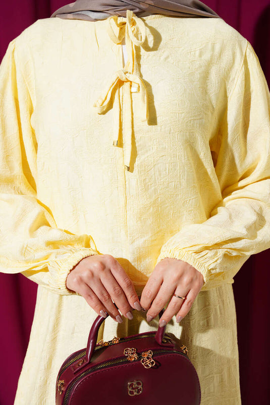 Patterned Tie-Detail Skirt Two-Piece Set Yellow