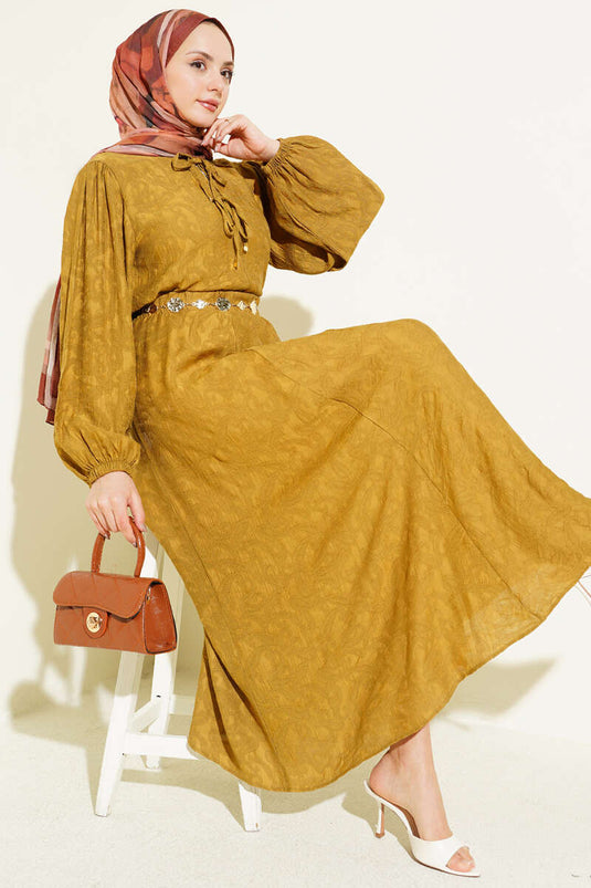 Patterned Tie-Detail Skirt Two-Piece Set Olive Green