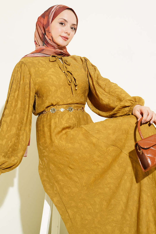 Patterned Tie-Detail Skirt Two-Piece Set Olive Green