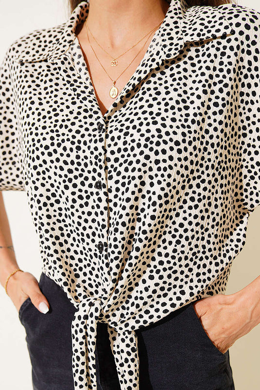 Patterned Tie-Front Shirt Cream
