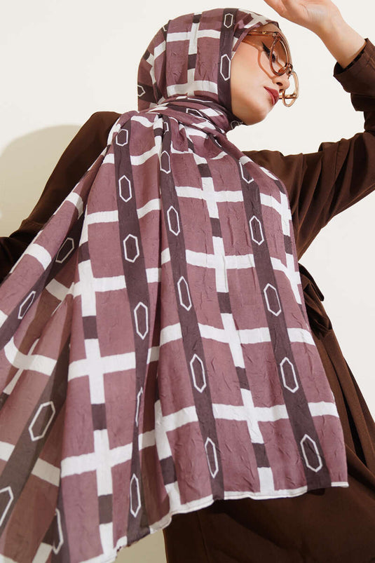 شال من الخيزران بنقوش، لون قهوة