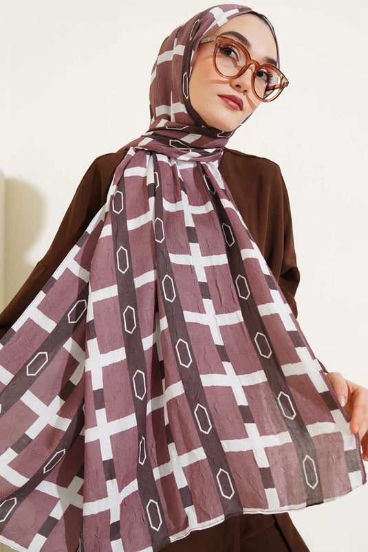 شال من الخيزران بنقوش، لون قهوة