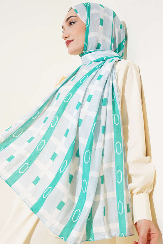 Desenli Bambu Kraş Şal Yeşil