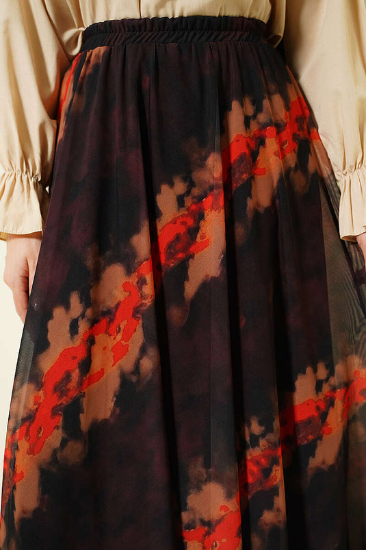 Gonna in tulle con elastico in vita a fantasia, marrone