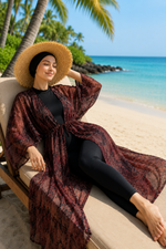 Pareo Long En Chiffon À Motifs, Taille Ajustable, Bordeaux