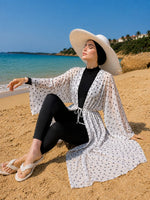 Pareo Long En Chiffon À Taille Ajustable Etampé En Écru