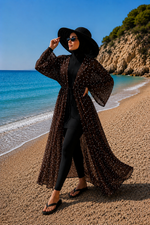 Pareo Long En Mousseline À Motifs Avec Taille Ajustable, Couleur Café