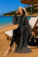 Pareo Long En Chiffon À Taille Ajustable Et Motifs En Kaki Foncé
