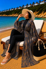 Pareo Long En Chiffon À Motifs Avec Taille Ajustable Bleu Marine