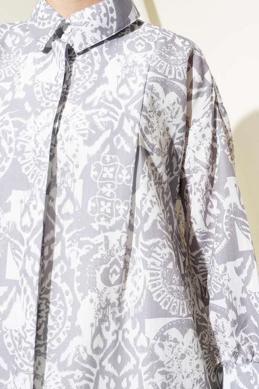 Patterned Ankle Tie Shirt Gray
