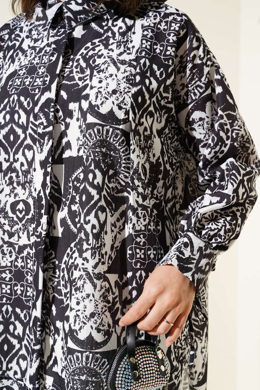 قميص منقوش بربطة حول الكاحل باللون الأسود