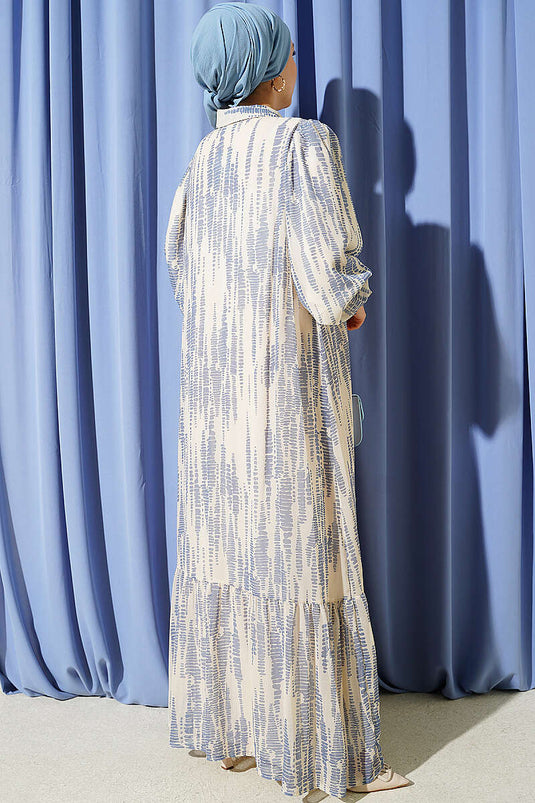 Blaue Kleid Mit Elastischen Bündchen Und Muster