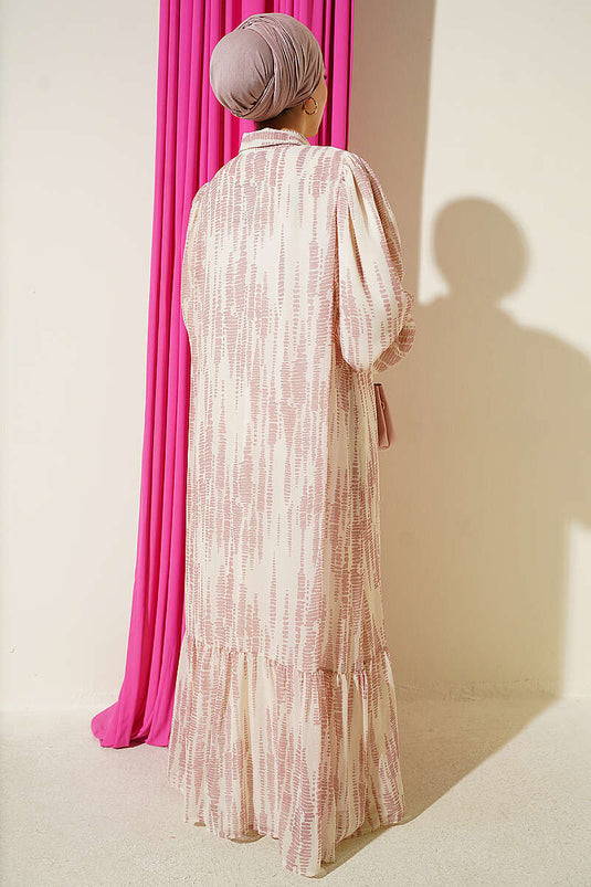 Gemustertes Puderrosa Kleid Mit Elastischen Bündchen