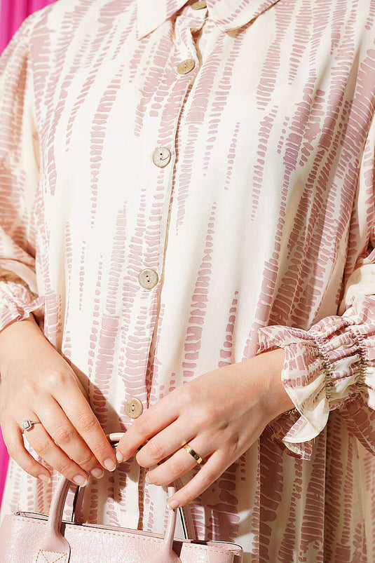 Gemustertes Puderrosa Kleid Mit Elastischen Bündchen