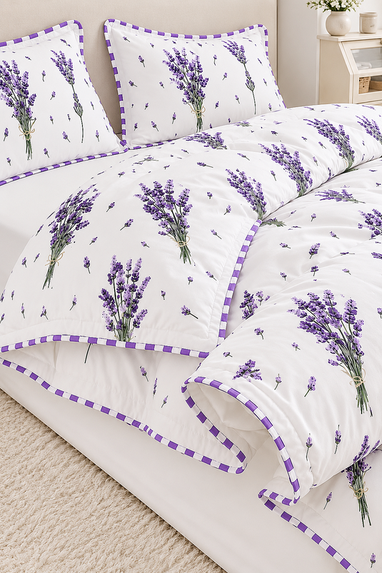 Ensemble De Linge De Lit Double À Motifs Blanc Et Violet