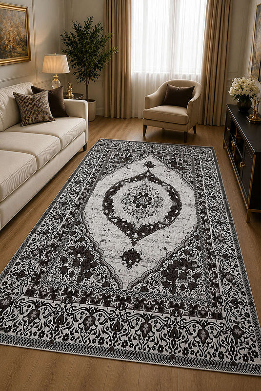Desenli Çift Taraflı Kilim Kahve