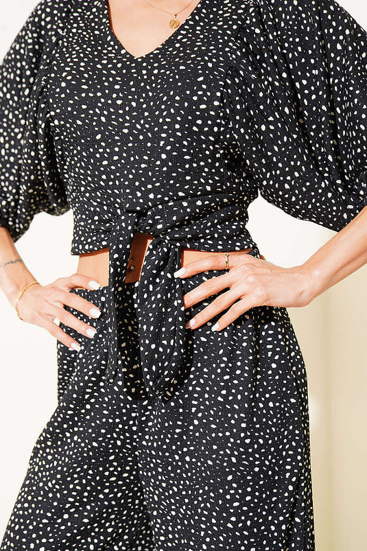 Patterned Cropped Two-Piece Set Black