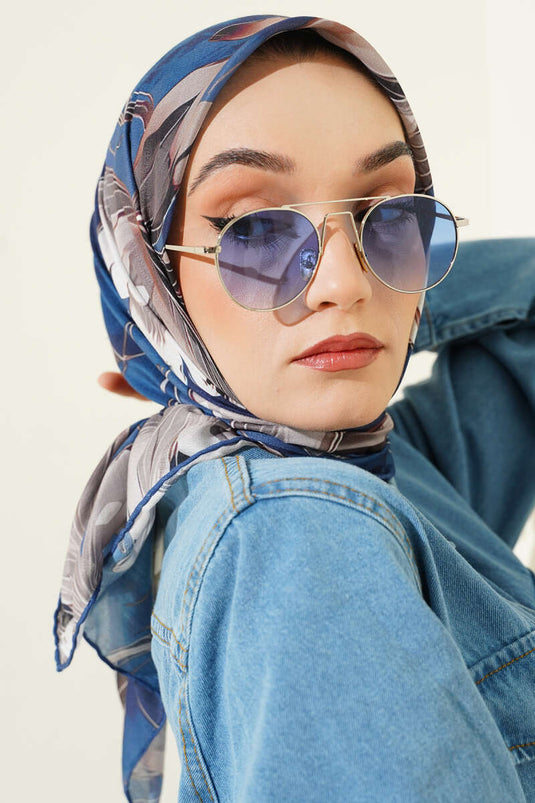 Desenli Demore Lacivert Serisi Eşarp Asorti 9