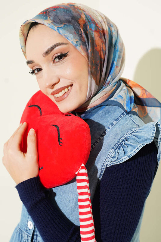 وشاح مطبوع رقميًا بنقوش، أزرق بترولي