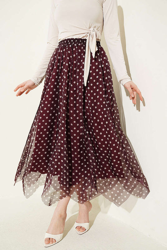 Jupe asymétrique en chiffon à motifs avec coutures, bordeaux