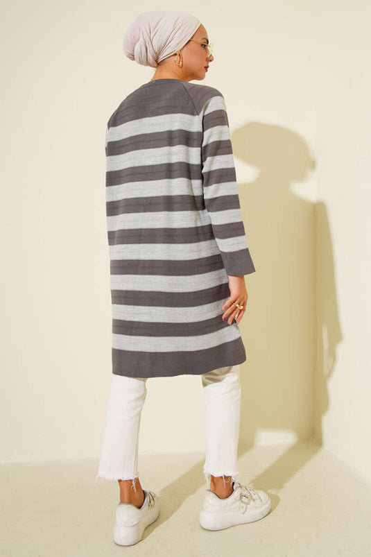 Patterned Button Detailed Knitwear Cardigan Smoke