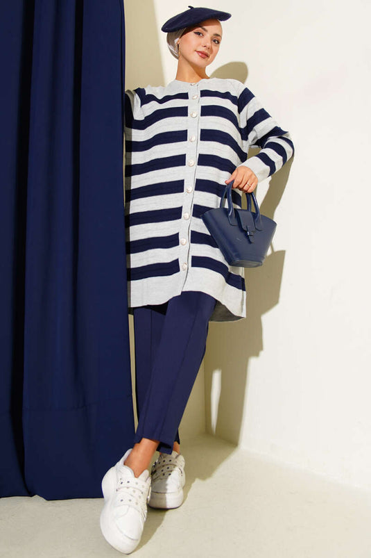 Patterned Button Detailed Knitwear Cardigan Gray