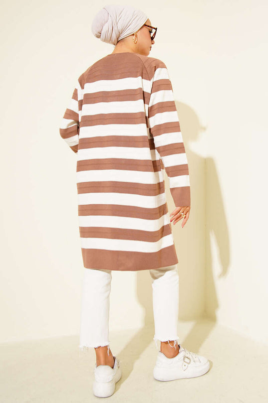 Patterned Button Detailed Knit Cardigan Latte