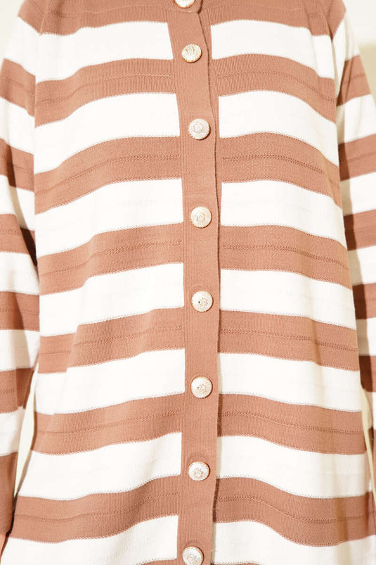 Patterned Button Detailed Knit Cardigan Latte