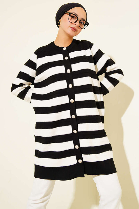 Patterned Button Detailed Knitwear Cardigan Black