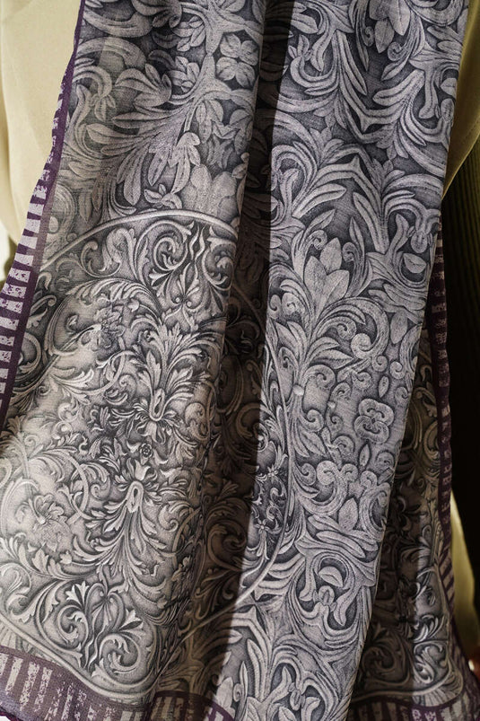 Desenli El Dikişli Ribanalı Şal Mürdüm