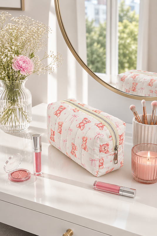 Trousse de maquillage à fermeture éclair à motif écru
