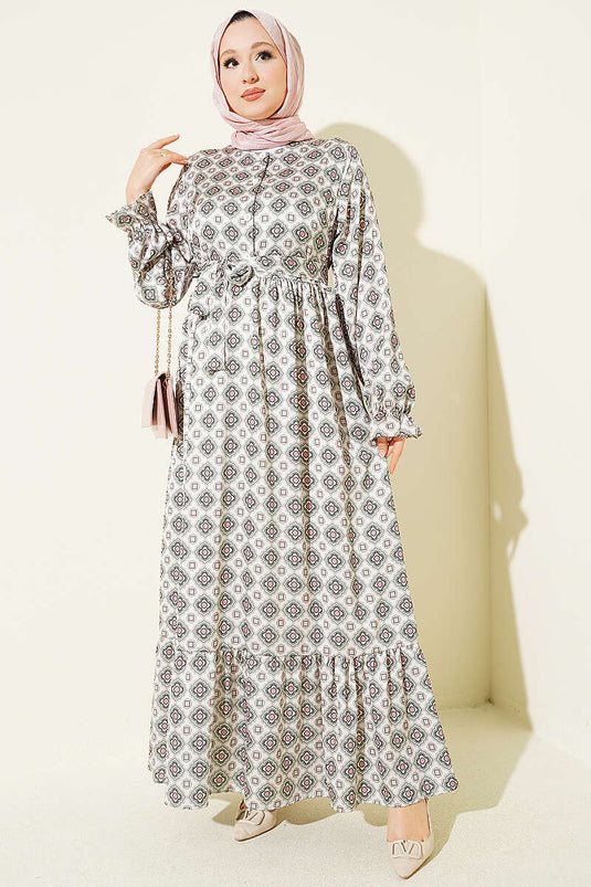 Robe À Détails Plissés Et Motifs En Vert Menthe
