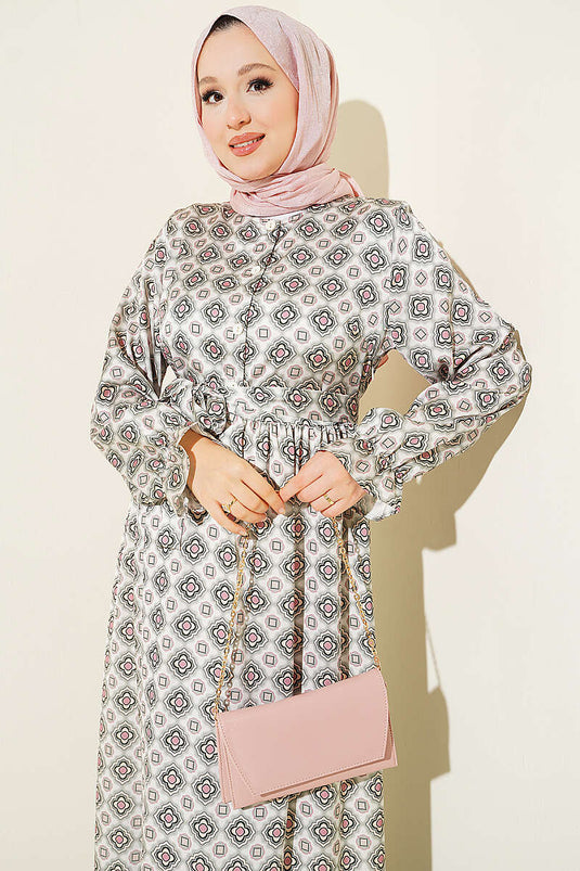 Robe À Détails Plissés Et Motifs En Vert Menthe