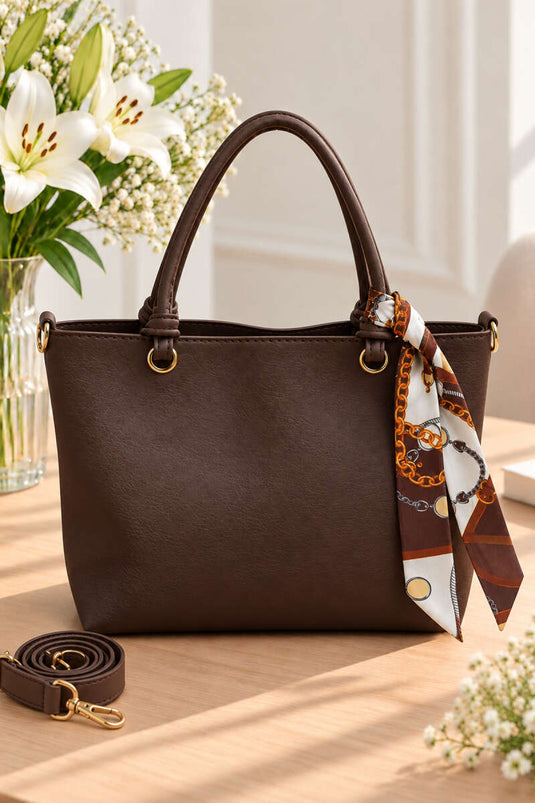 Sac À Main Femme À Motif Et Foulard En Acajou Chaud