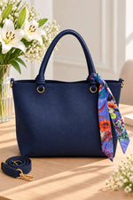 Sac À Main Femme Bleu Marine À Motif Et Détail Foulard