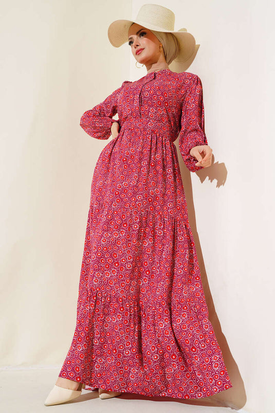 Patterned Hidden Button Dress Plum