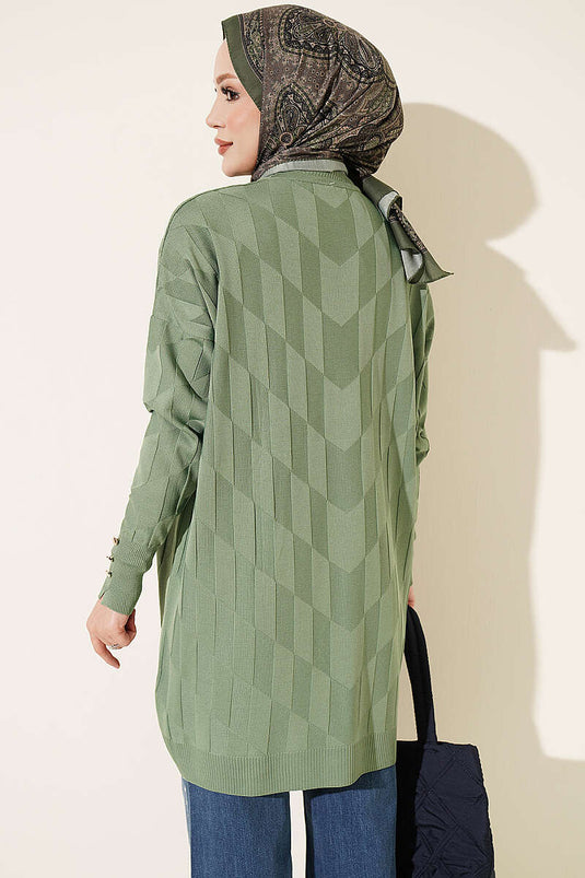 Tunique Mercerisée À Boutons Ornée De Motifs Vert Calla
