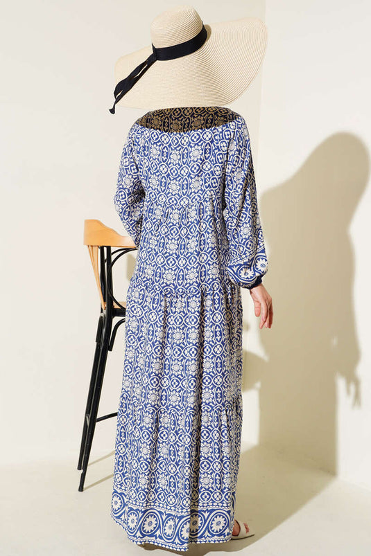 Robe Viscose À Motifs Indigo