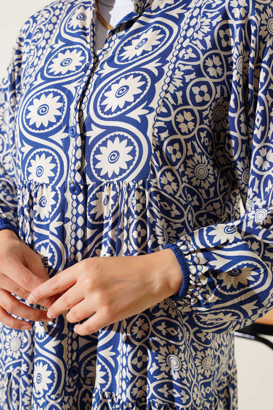 Robe Viscose À Motifs Indigo