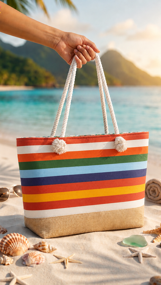 Sac de plage en paille à motifs - 129