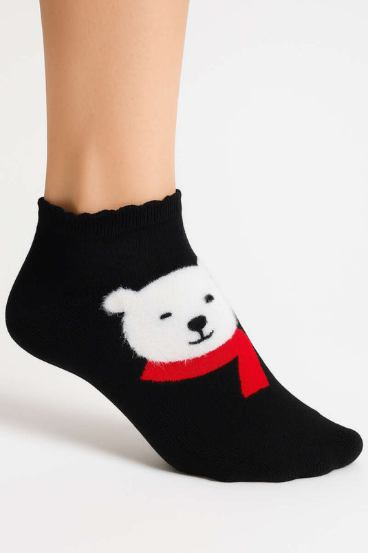 جوارب منزلية من قماش تيري بنقوش، مزينة بدببة