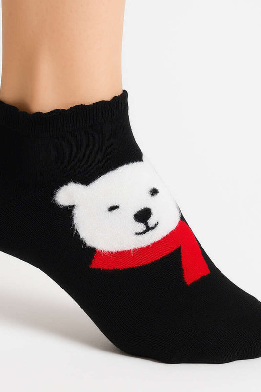 جوارب منزلية من قماش تيري بنقوش، مزينة بدببة