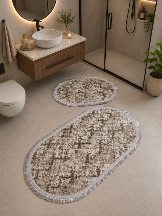 Patterned Two-Piece Doormat Set Beige