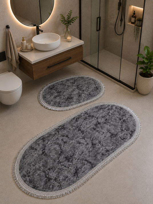 Patterned Two-Piece Doormat Set Black