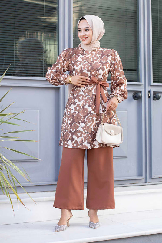 Patterned Two-Piece Set Coffee