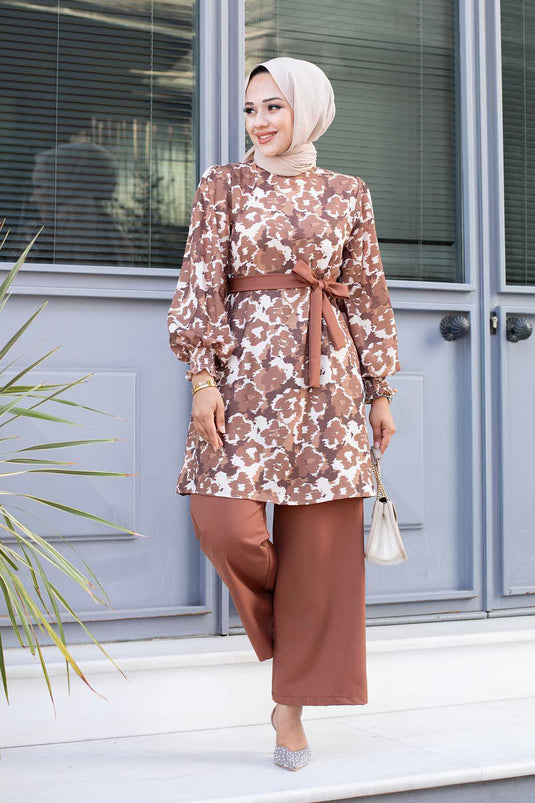 Patterned Two-Piece Set Coffee