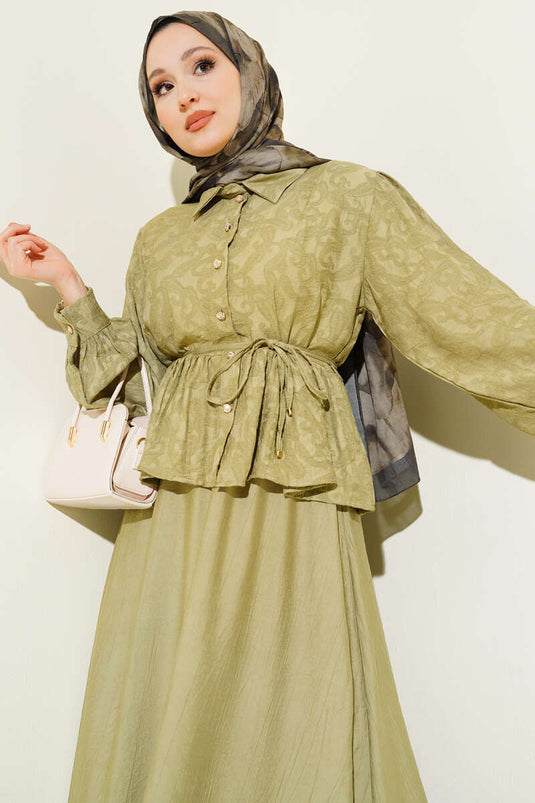 Ensemble deux pièces avec jupe à ceinture en corde à motifs, vert pistache