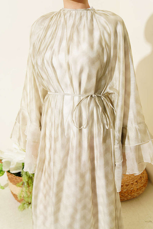 Robe évasée à ceinture cordelette à motif verte