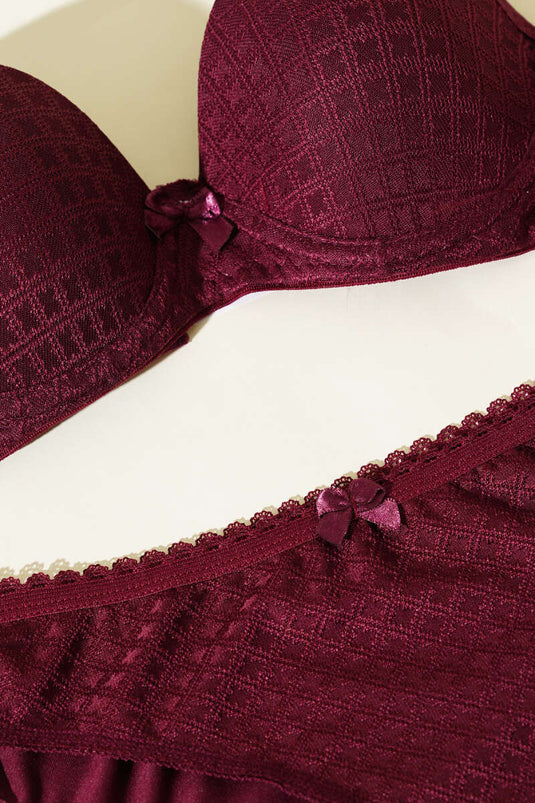 Ensemble soutien-gorge et brassière prune en jacquard à motifs sans rembourrage