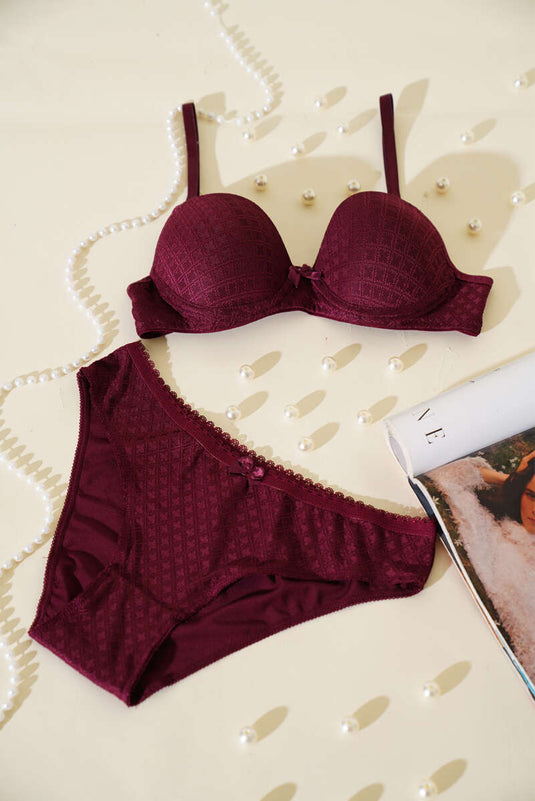 Ensemble soutien-gorge et brassière prune en jacquard à motifs sans rembourrage